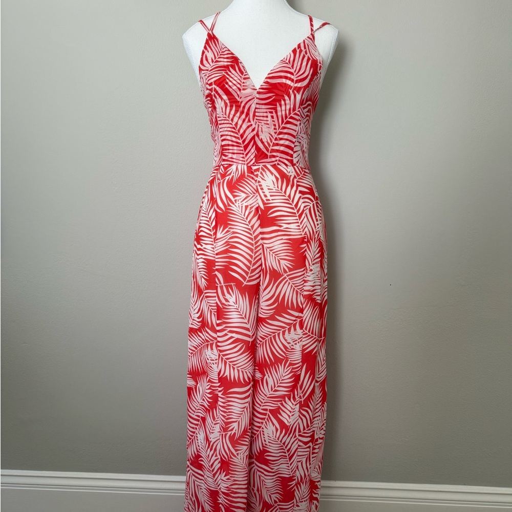 Molly Bracken Tropical Red Orange and White Jumpsuit